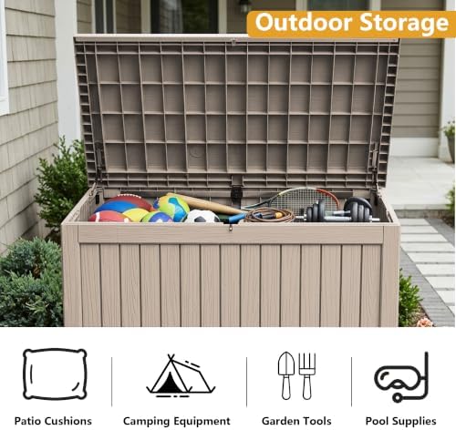 280 Gallon Outdoor Storage Box Waterproof Lockable Resin Deck Box Large, Pati...