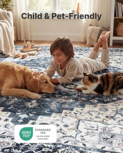 AMADA HOMEFURNISHING 8x10 Washable Area Rug, Low-Profile with Non-Slip Backin...