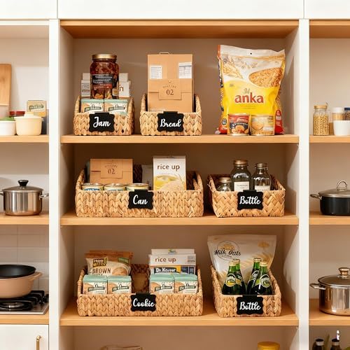 Pantry Baskets and Organizers, Large Wicker Baskets for Shelves, Handwoven La...