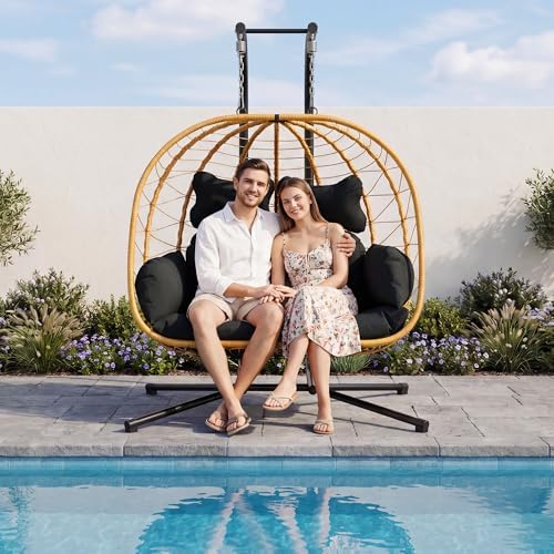 Bifanuo Double Hanging Egg Chair with Stand, Outdoor Indoor Swing Chair with ...