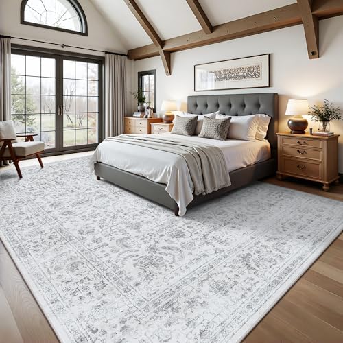 8x10 Area Rugs for Living Room, Washable Vintage Retro Floral Rug, Low Pile N...