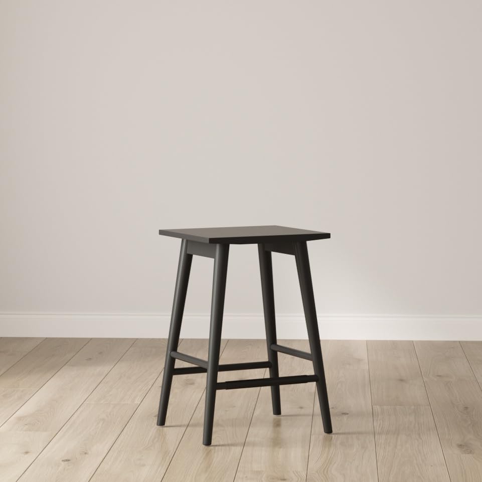 Nathan James Barker Counter Height Solid Wood Barstool with Upholstered Cushi...