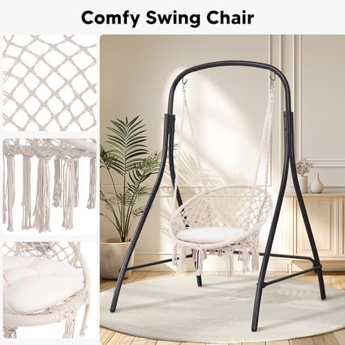 SUNCREAT Indoor Hammock Swing Chair with Stand, Hanging Chair Outdoor with St...