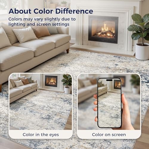 DMOYEST Area Rug Living Room Rugs 8x10 Washable Abstract Beige Blue Carpet