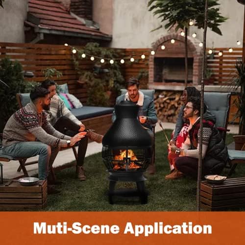 BETTARY Outdoor Chiminea Fireplace, Vintage Metal Chimineas, Wood-Burning Rus...