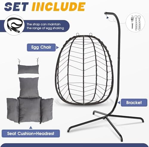 LEX CRAFT Egg Chair with Stand, Patio Wicker Hanging Chair, Hammock Swing Cha...
