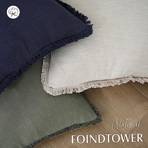 Foindtower Decorative Linen Fringe Throw Pillow Covers 26×26 Inch,Beige