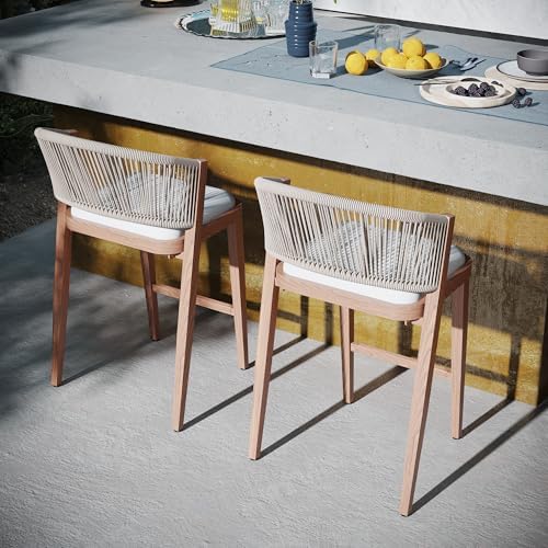 Modern Shade Chatham Outdoor Counter Height Bar Stool Set of 2 with Rope Wove...