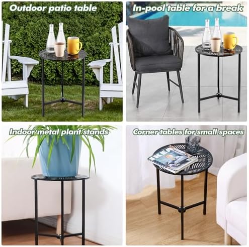 Party Zealot Set of 2 Small Round Metal Side Tables 13 Inches Black Outdoor E...