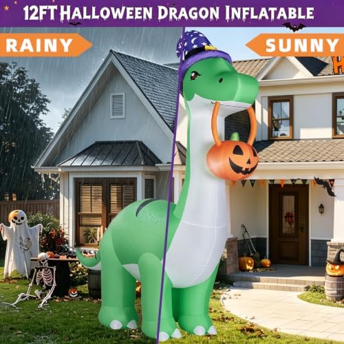 12FT Halloween Inflatable Huge Dinosaur Decorations Outdoor Blow Up