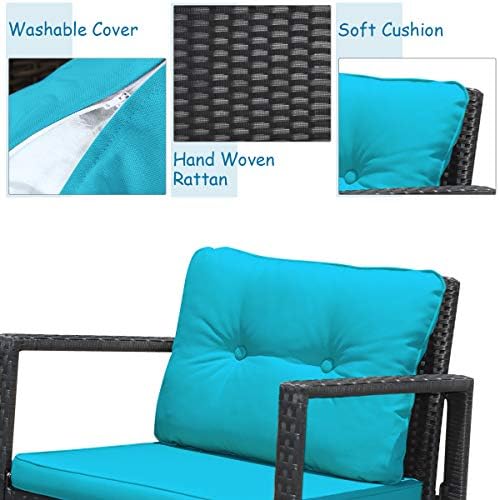 Tangkula 3 Pieces Patio Wicker Rocking Bistro Set, Outdoor Rocking Chair Furn...