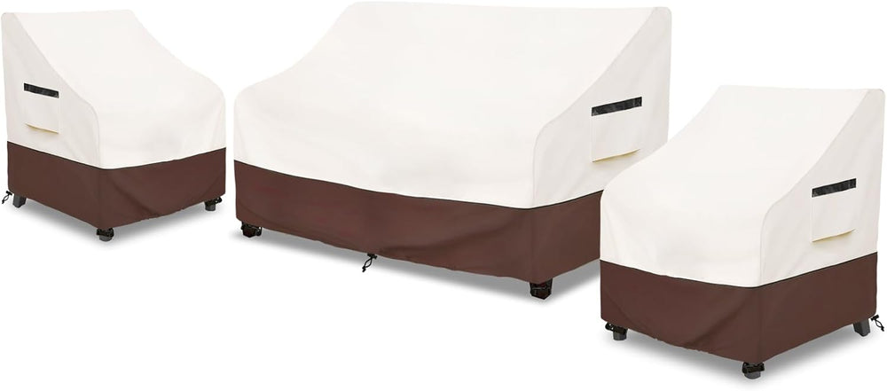 Rileytee Patio Furniture Set Covers Waterproof 3Pcs,Beige&Brown,Small