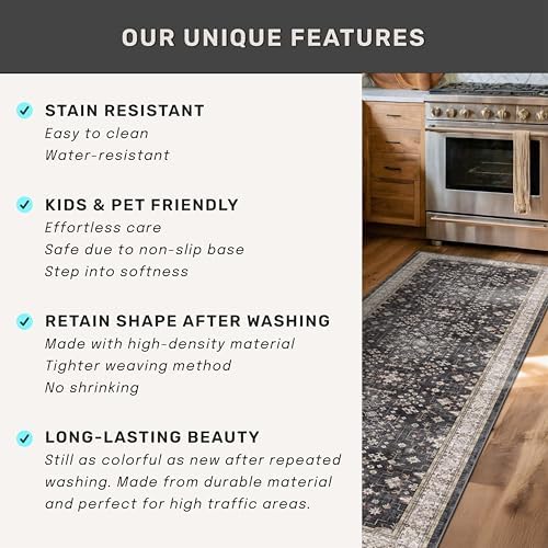 Black Farmhouse Washable 8x10 Area Rugs for Living Room, Bedroom, Dining Room...