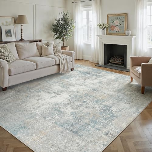 8x10 Blue Cream Abstract Area Rug