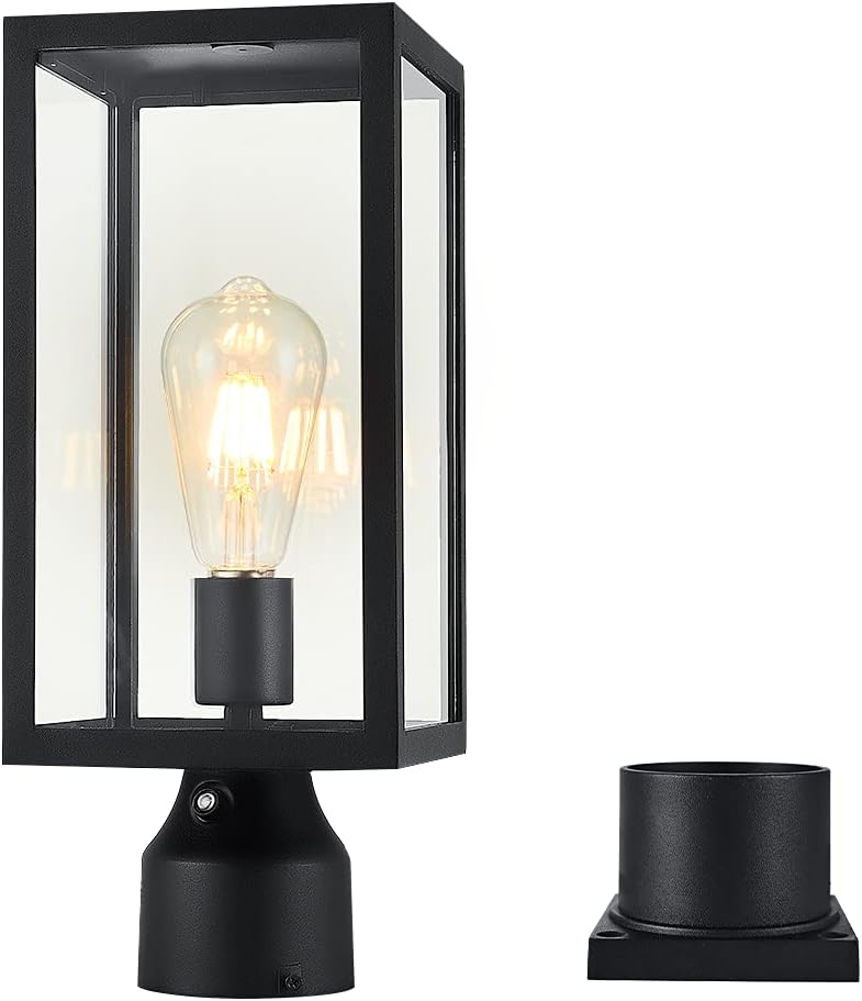 Windben Large Dusk to Dawn Outdoor Post Light, 14.7in, Matte Black