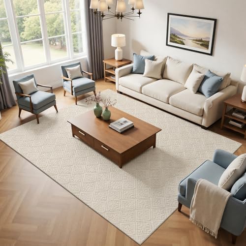 U'Artlines 8x10 Beige Washable Area Rug for Living Room