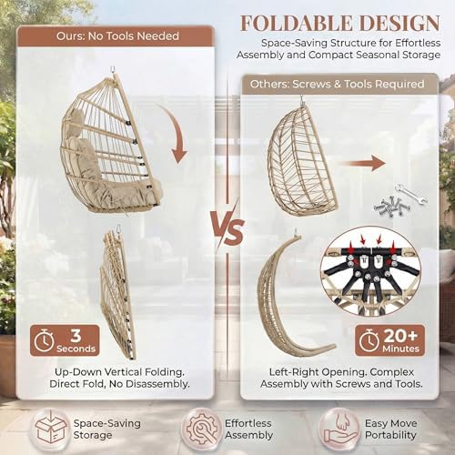 NICESOUL Hanging Egg Chair with Stand Indoor Outdoor, Comfy Patio Rattan Swin...