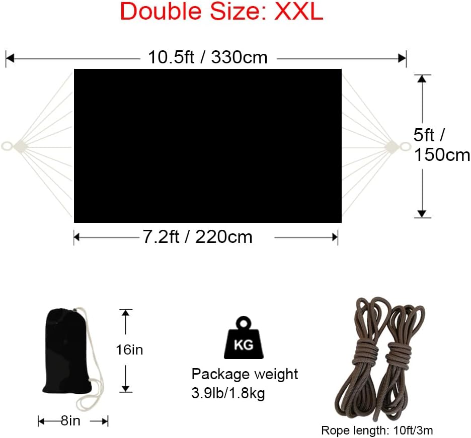 GOCAN Hammock 2 Person Outdoor bedsize 220 x 150cm(Black)