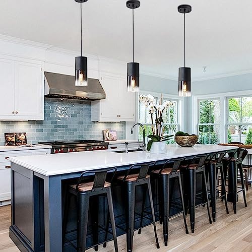 2-Pack Black Pendant Light Fixtures, Adjustable Modern Pendant Lights for Kit...