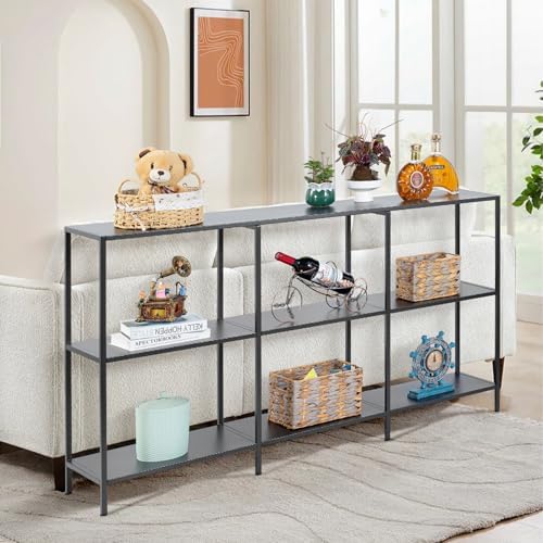 DCLRN 47 Inch 3 Tier Metal Console Table with 4 Storage Units,Sofa Table Behi...