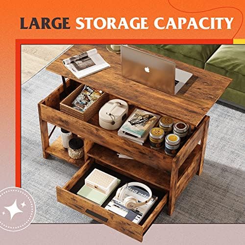 WLIVE Lift Top Coffee Table with Drawer, Brown