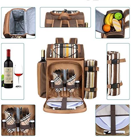 Hap Tim Picnic Basket Backpack for 2 Person with 2 Insulated Cooler Compartme...