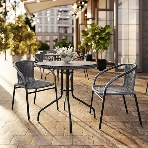 Flash Furniture 28 in Tempered Glass Round Table with 2 Chairs, Gray