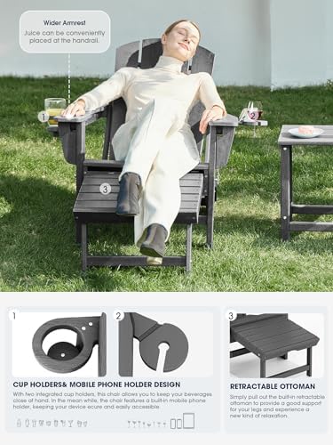 KINGYES Adjustable Folding Adirondack Chairs with Footrest & 2 Cup, HDPE ...