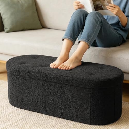 DUMOS 43 Inch Storage Ottoman Bench End of Bed, Black