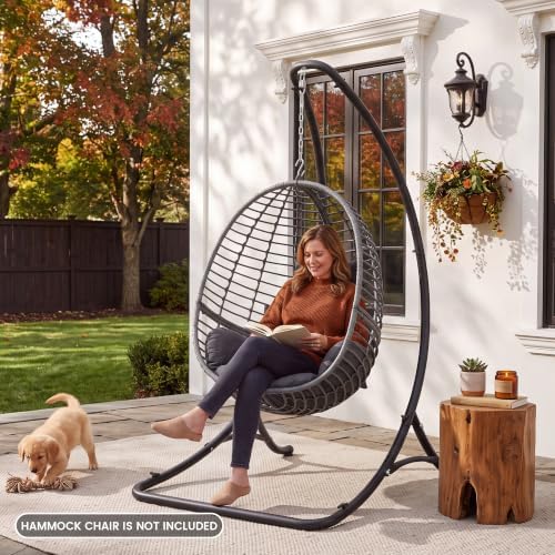 ANOW Heavy Duty Steel Hammock Chair Swing Stand Only for Outside, Black