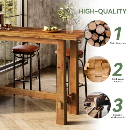 Solid Wood Bar Table, 63-Inch Farmhouse Bar Height Pub Table for Kitchen Dini...