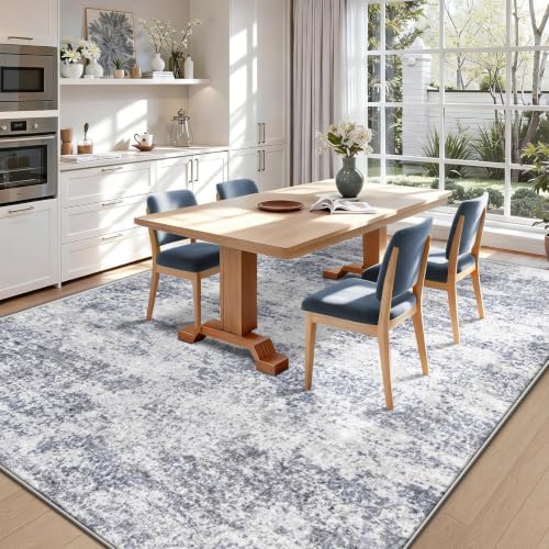 8x10 Area Rugs for Living Room: Washable Abstract Rug Blue Grey