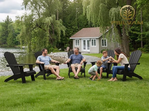 Psilvam Oversized Adirondack Chairs with Cup Holder, Black