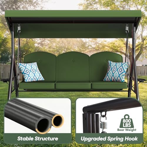 ZZW 3 Seat Outdoor Porch Patio Swing with Stand 800lbs 2-in-1 Convertible Swi...
