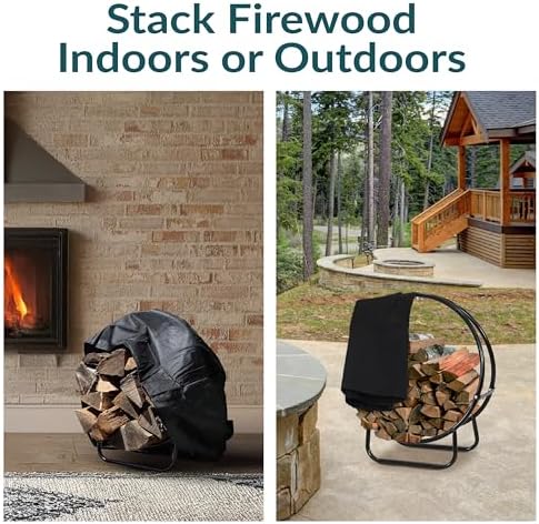 Sunnydaze Outdoor Firewood Rack with Cover, Heavy-Duty Steel, 24” Diameter