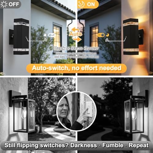 LMP Dusk to Dawn Outdoor Lighting,Aluminum IP65 Waterproof Wall Porch Light