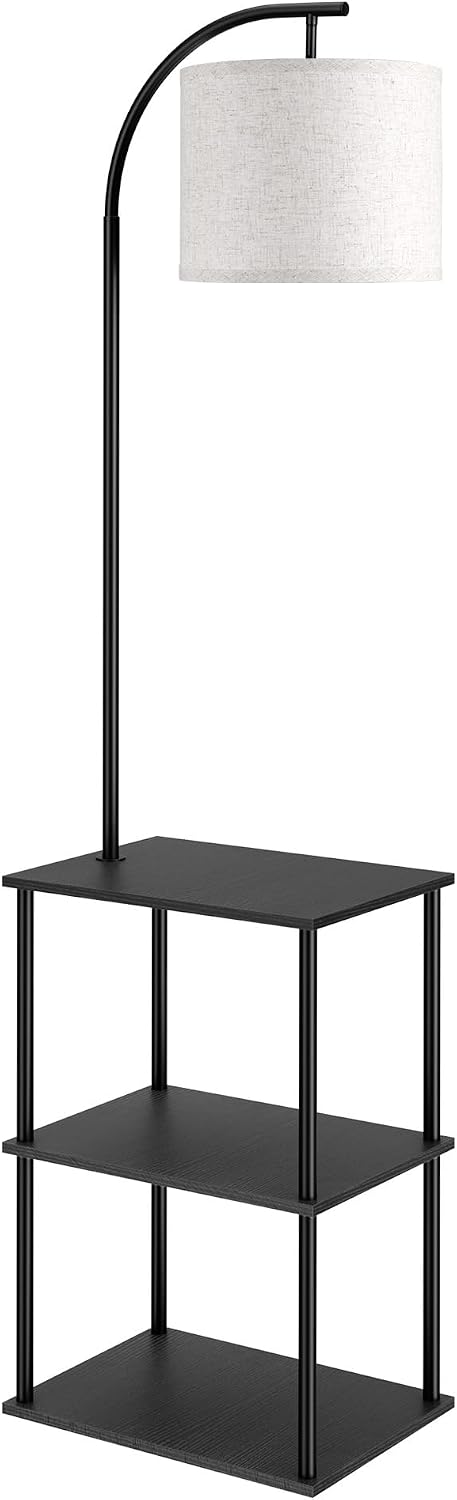 Black Floor Lamp with Table 2 Pack, Night Stand with Lamp, Narrow Side Table ...