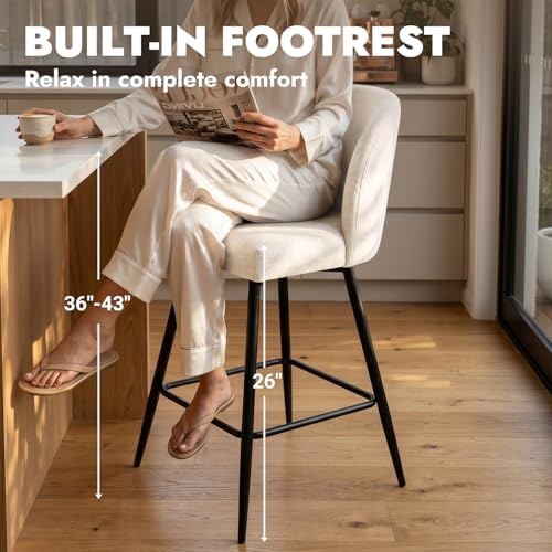 Counter Height Bar Stools Set of 3, 360° Swivel Upholstered Barstools with Ba...