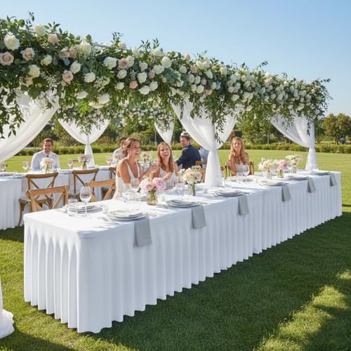 White Spandex Table Covers 6ft Rectangle Table Skirts for Party 2 Pack