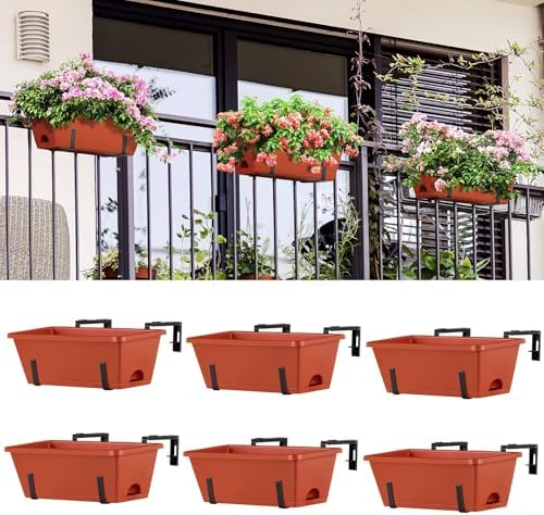 ETELI Railing Planter Box 6 Pack Balcony Planters Railing Hanging with Metal ...