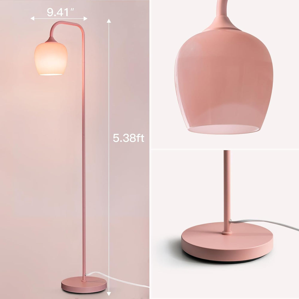 ONEWISH Pink Floor Lamp-Modern Standing Lamp for Living Room Bedroom, Glass L...