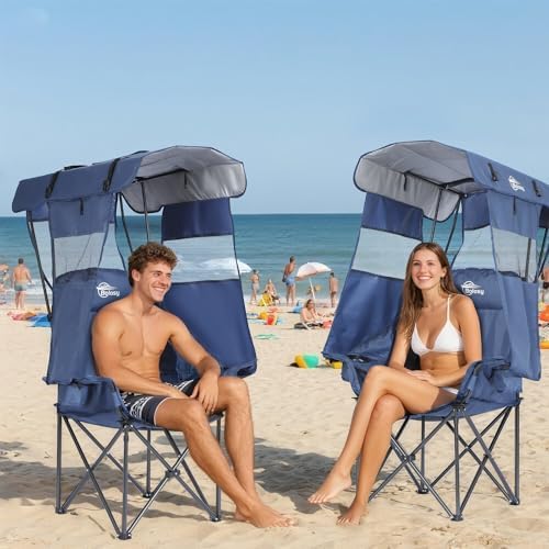 Bolosy Oversized Camping Chair with Canopy Beach Chair with Sun Shade