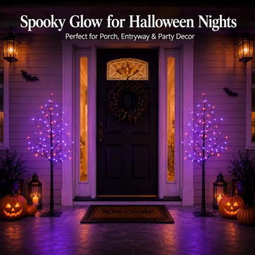 5FT LED Lighted Halloween Tree 2-Pack Orange and Purple Lights Décor