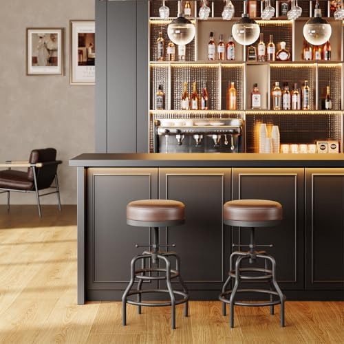 Raynesys 22-29 Inch Adjustable Height Industrial Swivel Bar Stools Set of 3