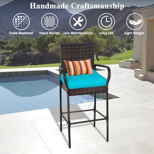 Sundale Outdoor Wicker Bar Stool Set of 2, Patio Counter Height Pub Chair
