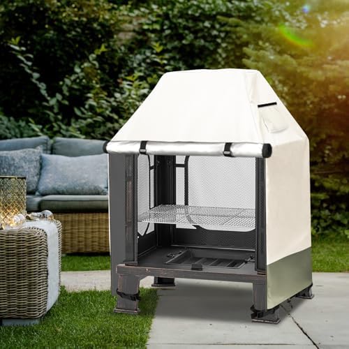 Outdoor Fireplace Cover, 32"L × 24"W × 45"H, Beige & Grayi...