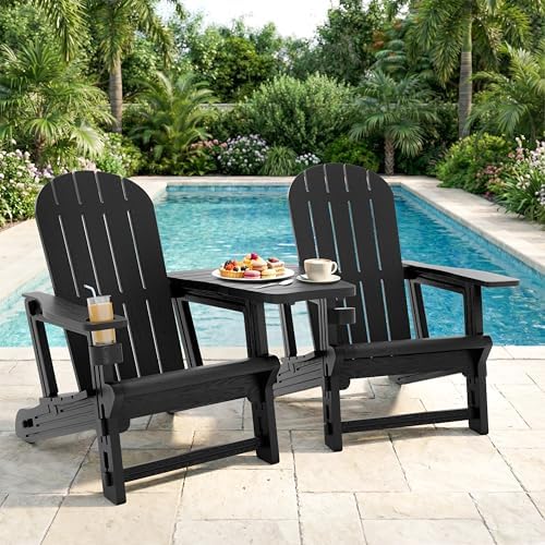 Shintenchi Adirondack Chairs Set of 2,HDPE Adirondack Chairs w/Removable Tabl...