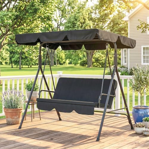 Outsunny 3-Person Porch Swing w/Stand Adjustable Tilt Canopy, Black