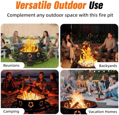 45 Inch Fire Pit for Outside Wood Burning, Outdoor Octagonal Fire Pit with Po...