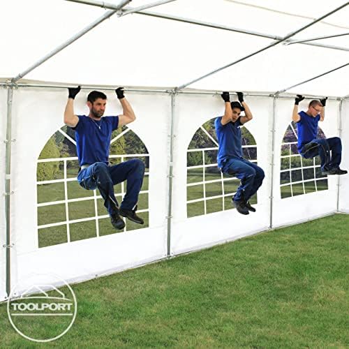 TOOLPORT 10x26 ft PVC 750 N Party Tent, Ground Frame, White